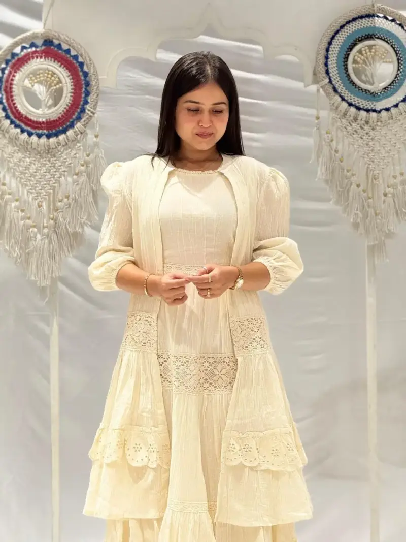 Ivory Vintage Dress with Jacket | Jharokha - Image 4