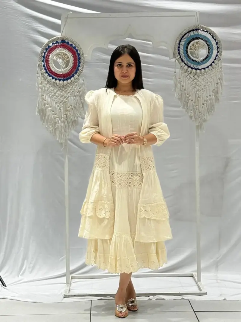 Ivory Vintage Dress with Jacket | Jharokha