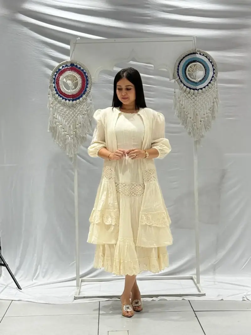Ivory Vintage Dress with Jacket | Jharokha - Image 6